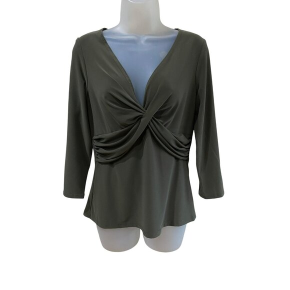 Frank Lyman Design Olive Green Twist Front 3/4 Sleeve Top Polyester/Elasthane Wo - Picture 6 of 8